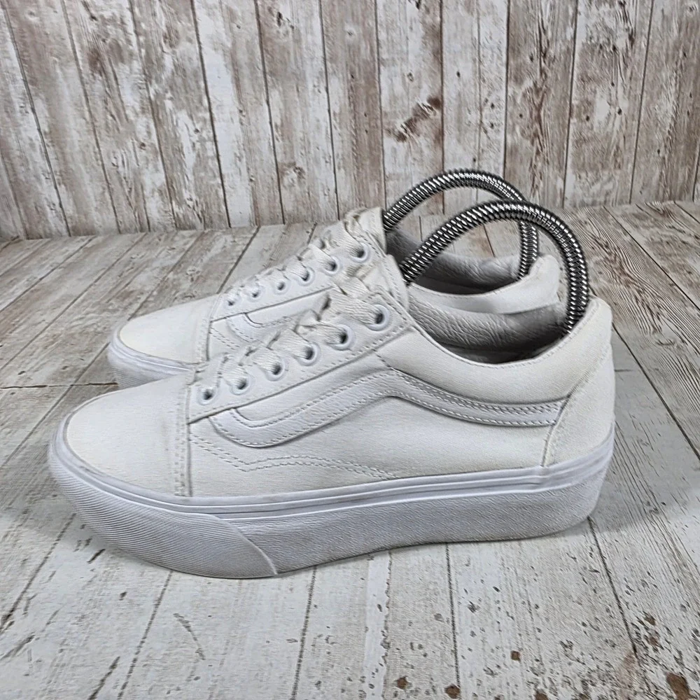 Vans Old Skool Stacked Platform Sneakers Womens 6.5 True White Canvas